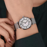 Emporio Armani Gianni T-Bar Quartz Mother of Pearl Dial Silver Mesh Bracelet Watch For Women - AR11319