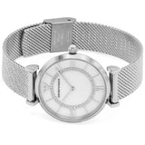 Emporio Armani Gianni T-Bar Quartz Mother of Pearl Dial Silver Mesh Bracelet Watch For Women - AR11319