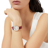 Emporio Armani Gianni T-Bar Analog Mother of Pearl Dial Red Leather Strap Watch For Women - AR11322