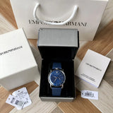 Emporio Armani Aviator Quartz Blue Dial Blue Leather Strap Watch For Men - AR11335