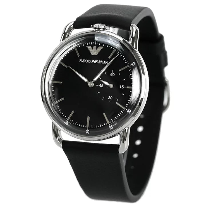 Emporio Armani Aviator Quartz Black Dial Black Leather Strap Watch For Men - AR11336