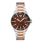 Emporio Armani Diver Quartz Brown Dial Two Tone Steel Strap Watch For Men - AR11340