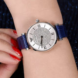 Emporio Armani Gianni T Bar Quartz Crystals Silver Dial Blue Leather Strap Watch For Women - AR11344