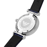 Emporio Armani Gianni T Bar Quartz Crystals Silver Dial Blue Leather Strap Watch For Women - AR11344