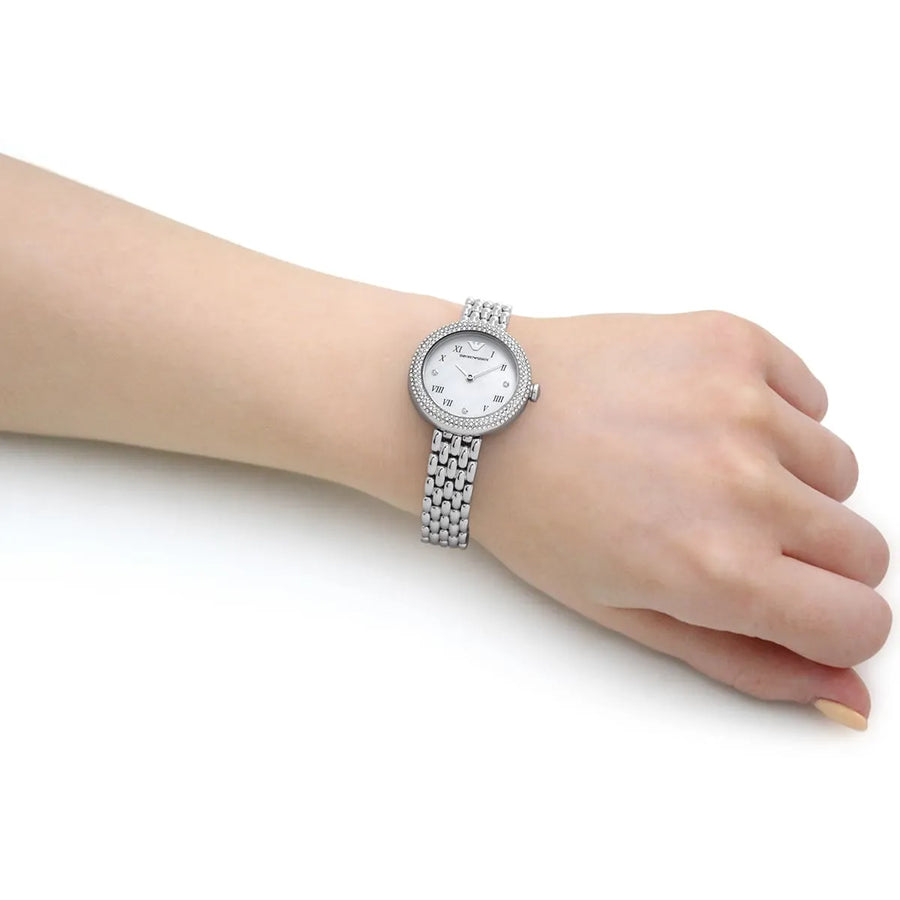 Emporio Armani Rosa Quartz White Dial Silver Steel Strap Watch For Women - AR11354