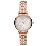 Emporio Armani Gianni T Bar Quartz Mother of Pearl Dial Rose Gold Steel Strap Watch For Women - AR11385