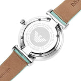 Emporio Armani Gianni T Bar Analog Crystals Silver Dial Blue Leather Strap Watch For Women - AR11443