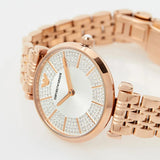 Emporio Armani Gianni T-Bar Crystals Silver Dial Rose Gold Steel Strap Watch For Women - AR11446