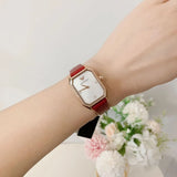 Emporio Armani Gianni T Bar Two-Hand Mother of Pearl Dial Red Leather Strap Watch For Women - AR11467