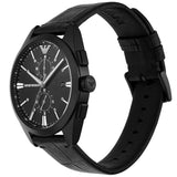 Emporio Armani Claudio Chronograph Black Dial Black Leather Strap Watch For Men - AR11483