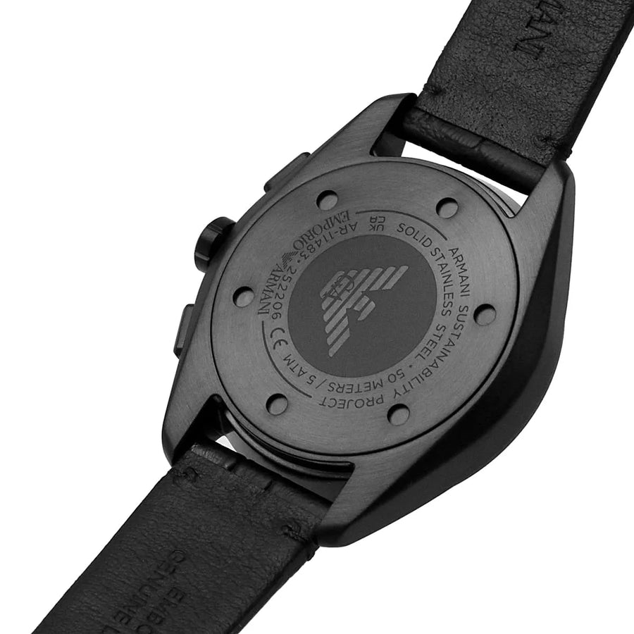 Emporio Armani Claudio Chronograph Black Dial Black Leather Strap Watch For Men - AR11483