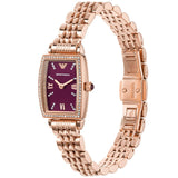 Emporio Armani Two Hand Diamonds Burgundy Dial Rose Gold Steel Strap Watch For Women - AR11488