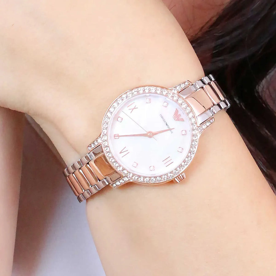 Emporio Armani Cleo Mother of Pearl Dial Two Tone Steel Strap Watch For Women - AR11499