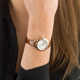 Emporio Armani Mia Quartz Silver Dial Brown Leather Strap Watch For Women - AR11525