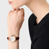 Emporio Armani Mia Quartz Silver Dial Brown Leather Strap Watch For Women - AR11525