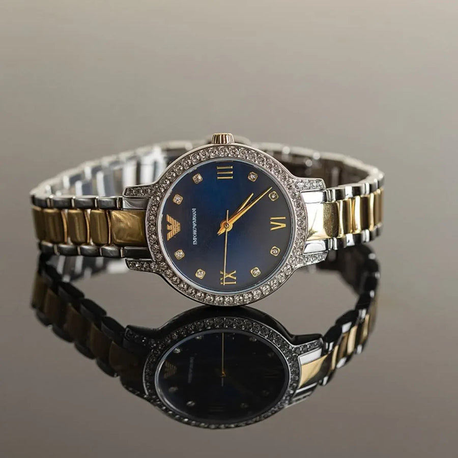 Emporio Armani Cleo Blue Dial Two Tone Steel Strap Watch for Women - AR11576