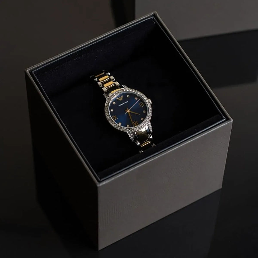 Emporio Armani Cleo Blue Dial Two Tone Steel Strap Watch for Women - AR11576