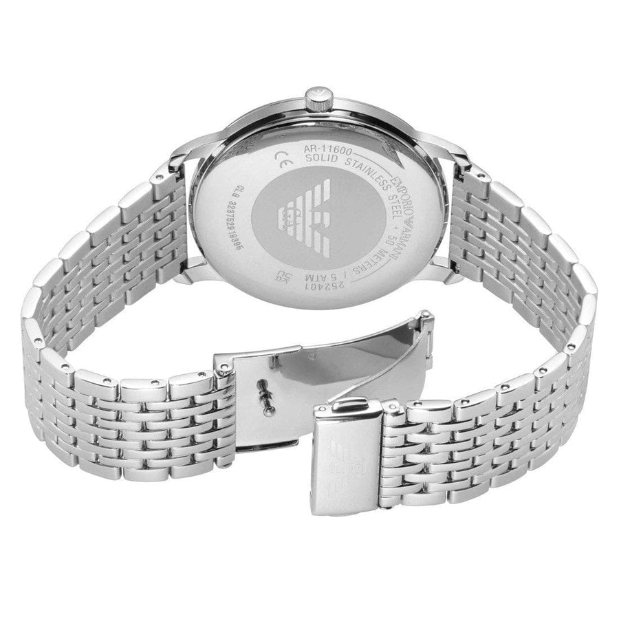 Emporio Armani Minimalist Black Dial Silver Steel Strap Watch for Men - AR11600