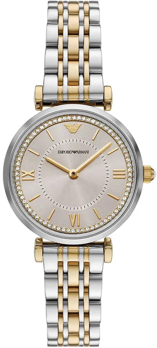 Emporio Armani Gianni T-Bar Beige Dial Two Tone Steel Strap Watch for Women - AR11702