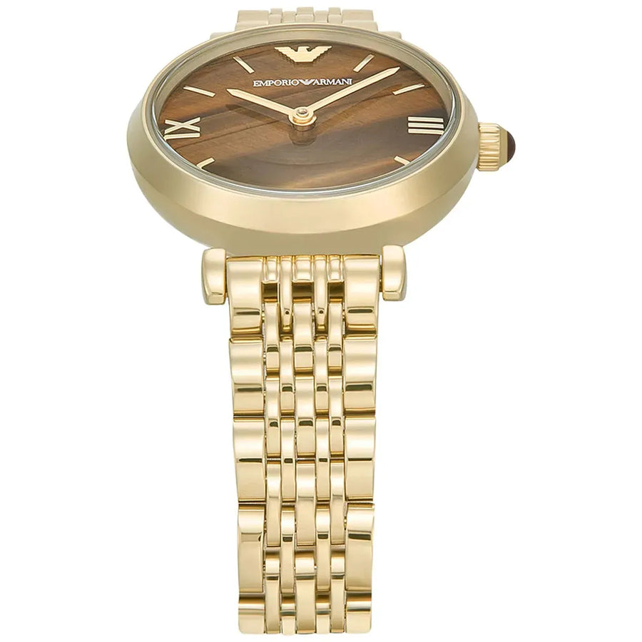 Emporio Armani Gianni T-Bar Brown Dial Gold Steel Strap Watch for Women - AR11703