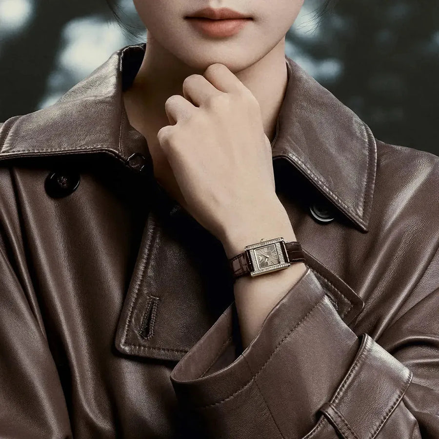 Emporio Armani Gianni T-Bar Brown Dial Brown Leather Strap Watch for Women - AR11705