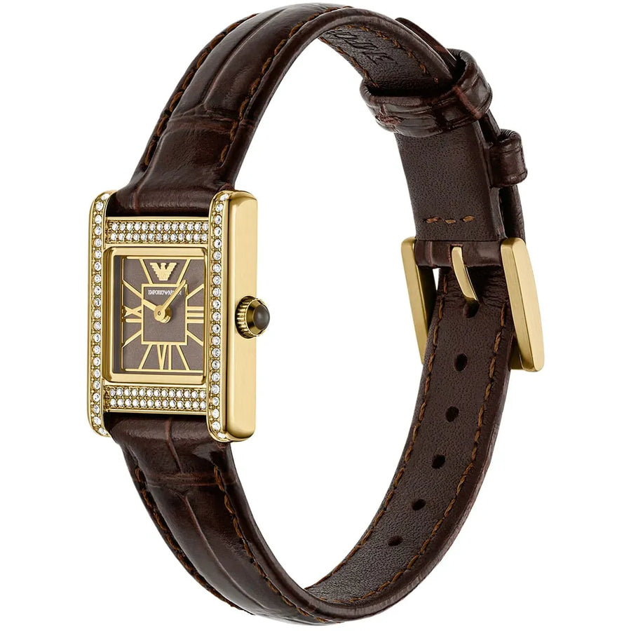 Emporio Armani Gianni T-Bar Brown Dial Brown Leather Strap Watch for Women - AR11705