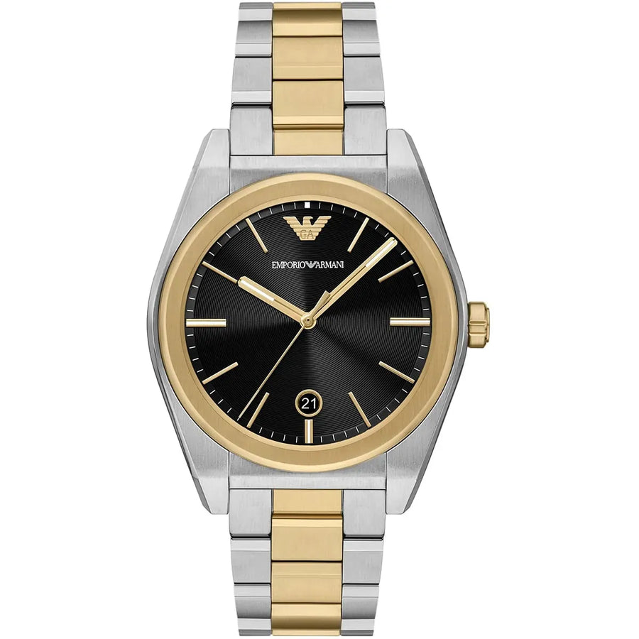 Emporio Armani Antonio Black Dial Two Tone Steel Strap Watch for Men - AR11715