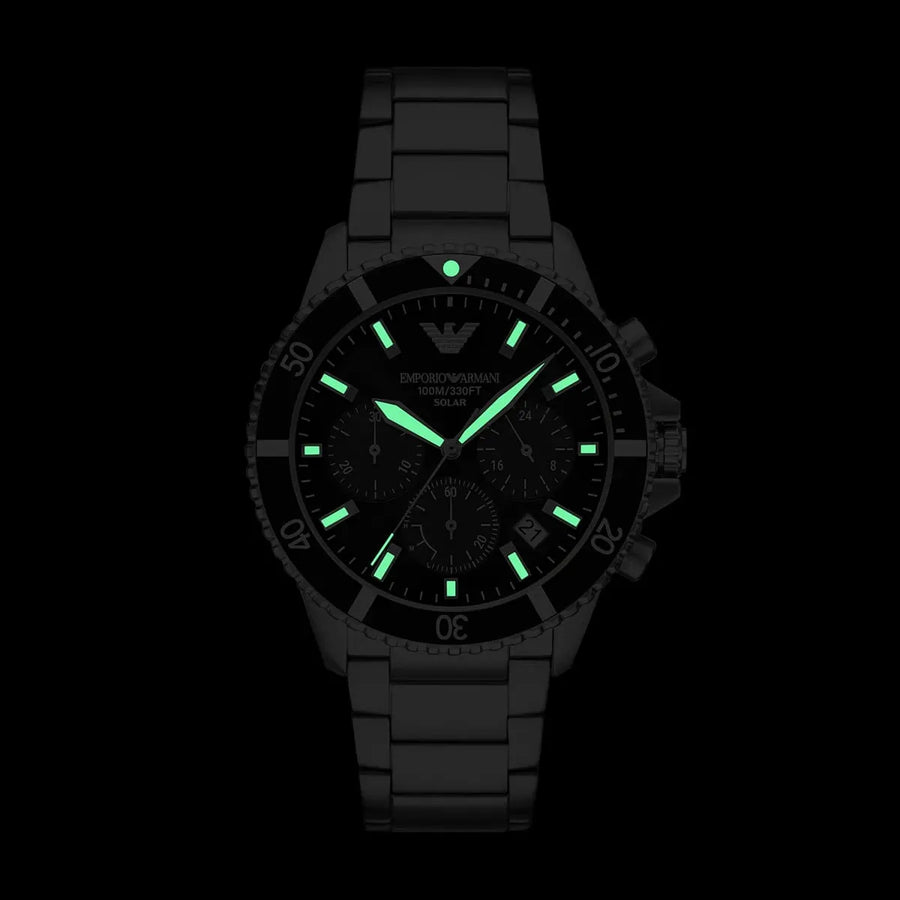 Emporio Armani World Explorer Black Dial Silver Steel Strap Watch for Men - AR11739