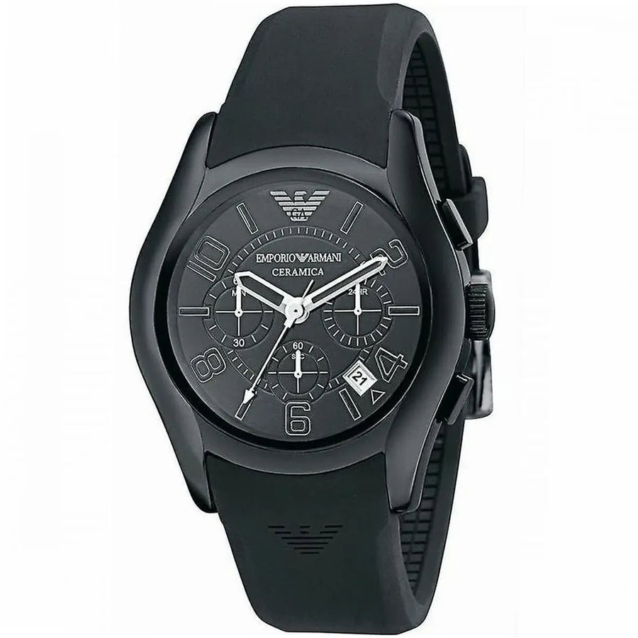 Emporio Armani Valente Large Chronograph Black Dial Black Silicone Strap Watch for Men - AR1430