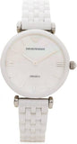 Emporio Armani Giannti T Bar Quartz Mother of Pearl Dial White Steel Strap Watch For Women - AR1485