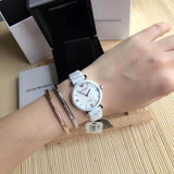 Emporio Armani Giannti T Bar Quartz Mother of Pearl Dial White Steel Strap Watch For Women - AR1485