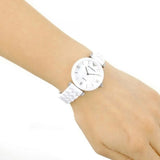 Emporio Armani Giannti T Bar Quartz Mother of Pearl Dial White Steel Strap Watch For Women - AR1485