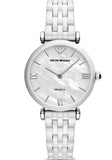 Emporio Armani Giannti T Bar Quartz Mother of Pearl Dial White Steel Strap Watch For Women - AR1485