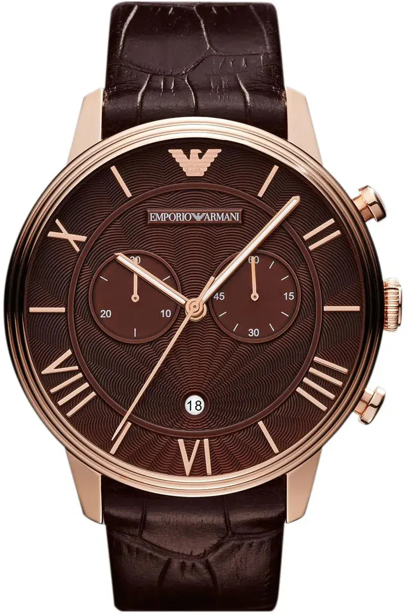 Emporio Armani Classic Large Chronograph Brown Dial Brown Leather Strap Watch for Men - AR1616