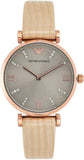 Emporio Armani Gianni T Bar Gunmetal Dial Beige Leather Strap Watch For Women - AR1681