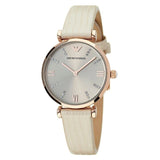 Emporio Armani Gianni T Bar Gunmetal Dial Beige Leather Strap Watch For Women - AR1681