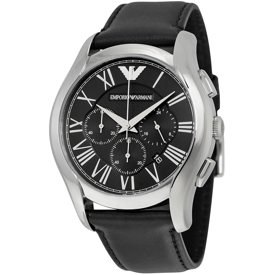 Emporio Armani Classic Chronograph Black Dial Black Leather Strap Watch for Men - AR1700