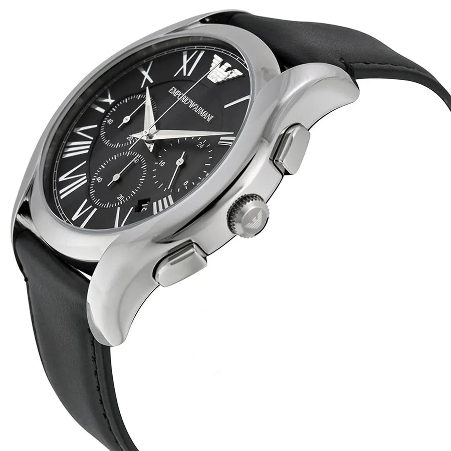 Emporio Armani Classic Chronograph Black Dial Black Leather Strap Watch for Men - AR1700