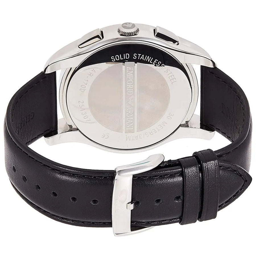 Emporio Armani Classic Chronograph Black Dial Black Leather Strap Watch for Men - AR1700