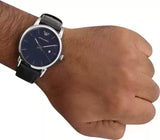 Emporio Armani Classic Quartz Blue Dial Black Leather Strap Watch For Men - AR1731