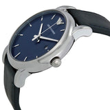 Emporio Armani Classic Quartz Blue Dial Black Leather Strap Watch For Men - AR1731