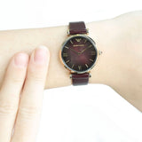 Emporio Armani Gianni T Bar Burgundy Dial Burgundy Leather Strap Watch For Women - AR1758