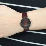 Emporio Armani Gianni T Bar Burgundy Dial Burgundy Leather Strap Watch For Women - AR1758