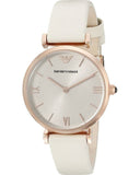 Emporio Armani Gianni T Bar Light Brown Dial White Leather Strap Watch For Women - AR1769