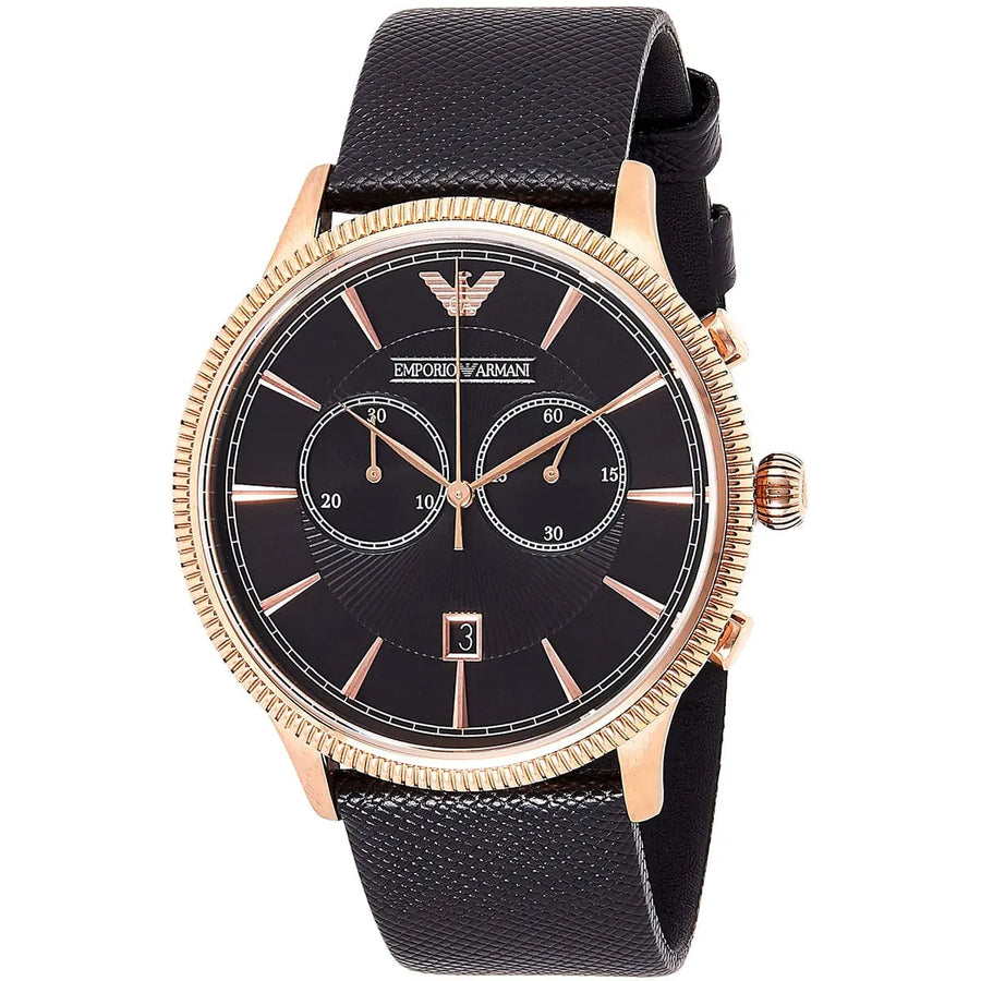 Emporio Armani Alpha Large Chronograph Black Dial Black Leather Strap Watch for Men - AR1792
