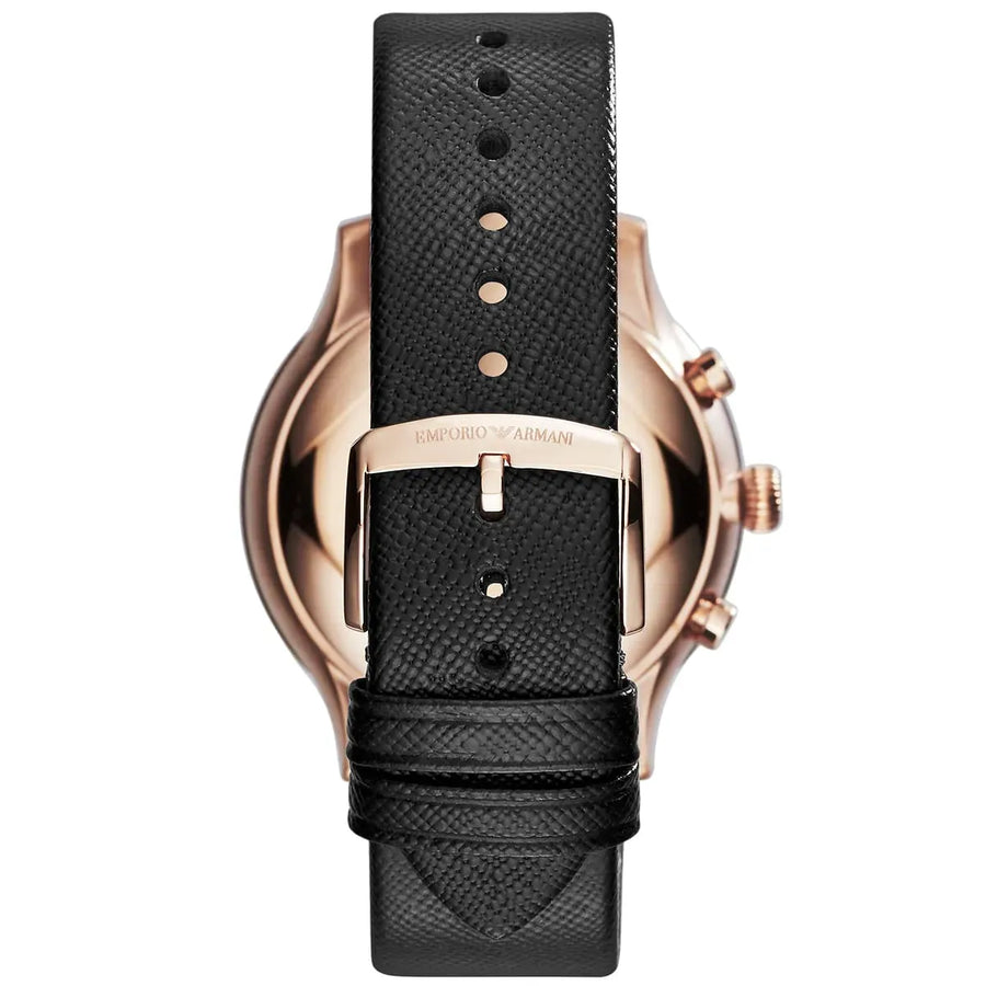 Emporio Armani Alpha Large Chronograph Black Dial Black Leather Strap Watch for Men - AR1792