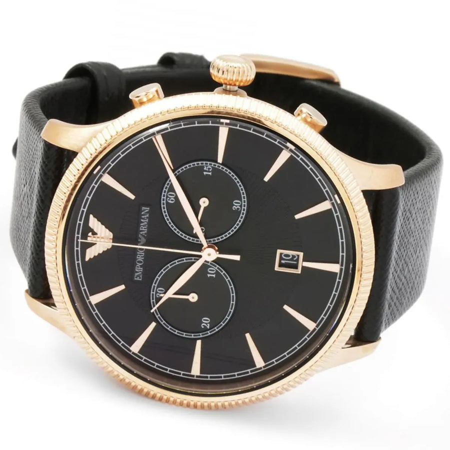 Emporio Armani Alpha Large Chronograph Black Dial Black Leather Strap Watch for Men - AR1792