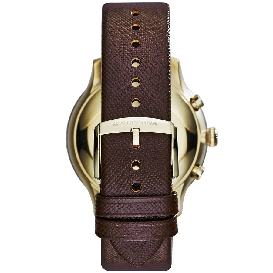 Emporio Armani Alpha Large Chronograph Brown Dial Brown Leather Strap Watch for Men - AR1793