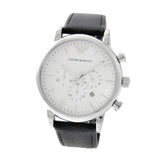 Emporio Armani Classic Quartz Chronograph White Dial Black Leather Strap Watch For Men - AR1807