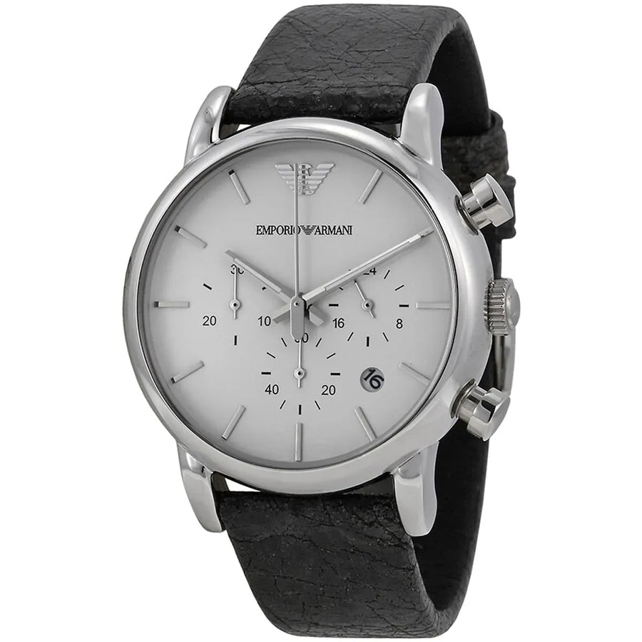 Emporio Armani Luigi Chronograph White Dial Black Leather Strap Watch for Men - AR1810